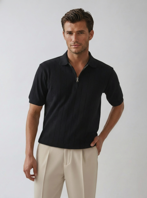 001 The Ribbed Zip Polo