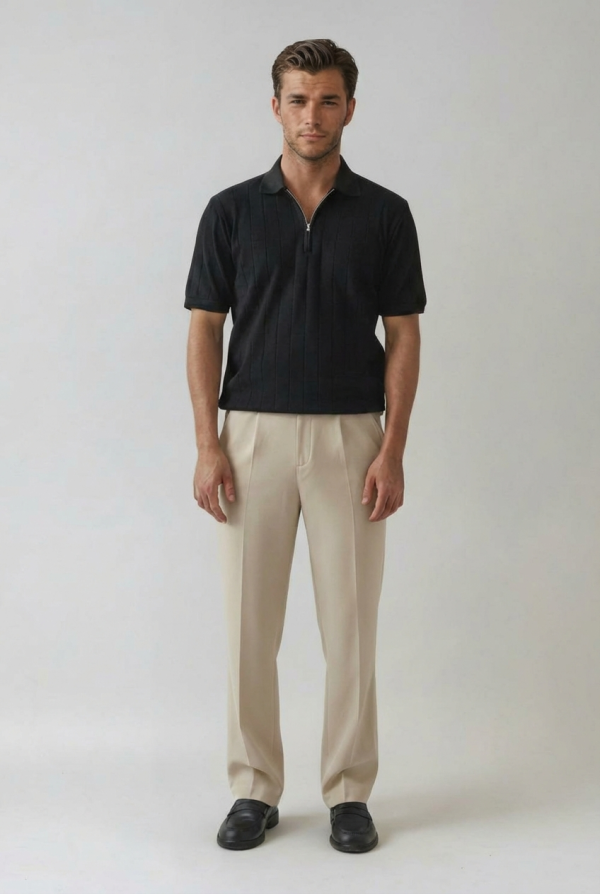 002 The Ribbed Zip Polo