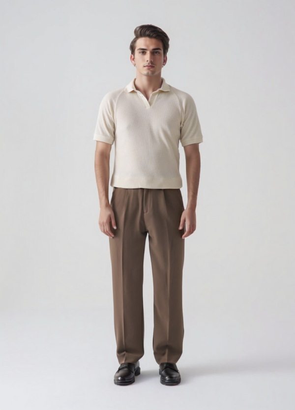 Textured Beige Polo Shirt