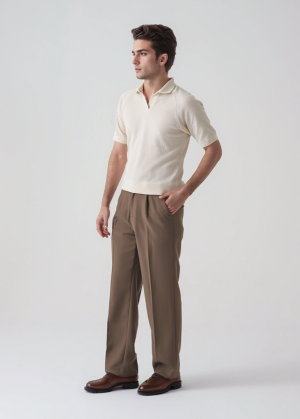 Textured Beige Polo Shirt