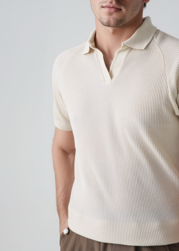 Textured Beige Polo Shirt